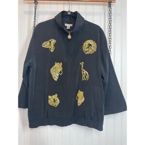 Mureli Vintage 80s 90s Black Gold Safari Baroque Bomber Jacket Size Large Petite